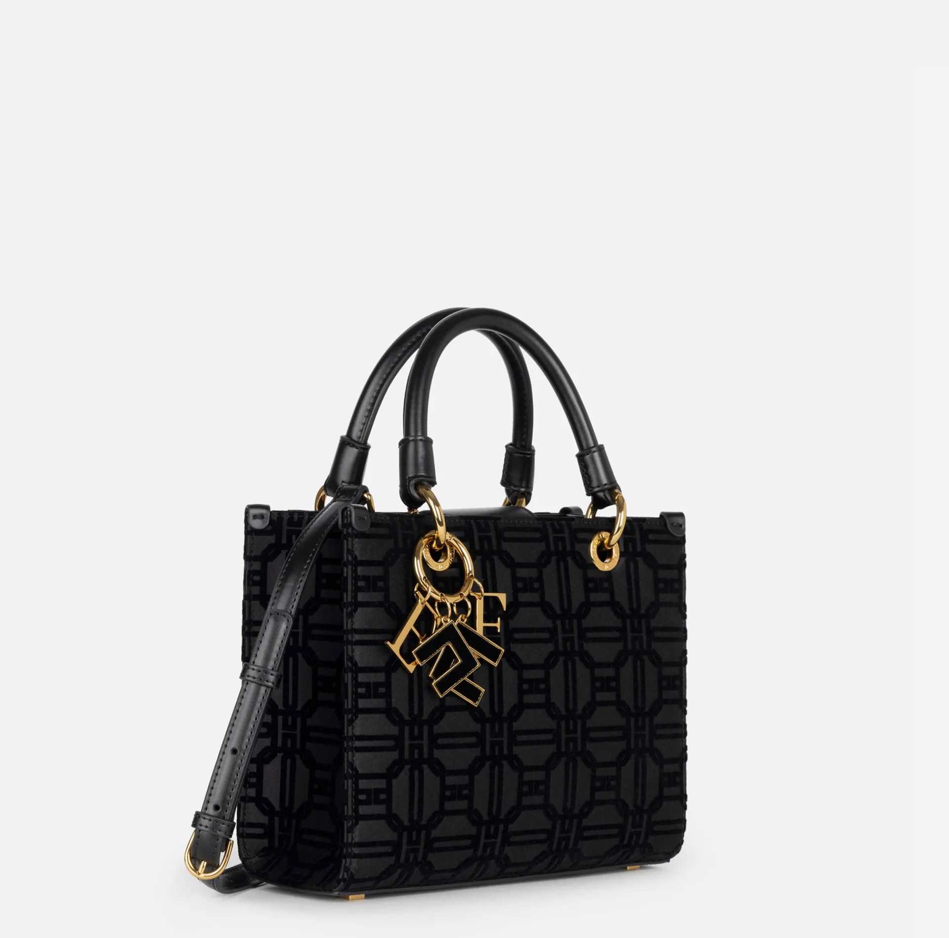 Elisabetta Franchi Handbags|Shopper bag in flock fabric with charms Black