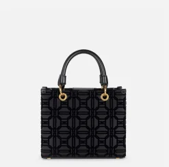 Elisabetta Franchi Handbags|Shopper bag in flock fabric with charms Black