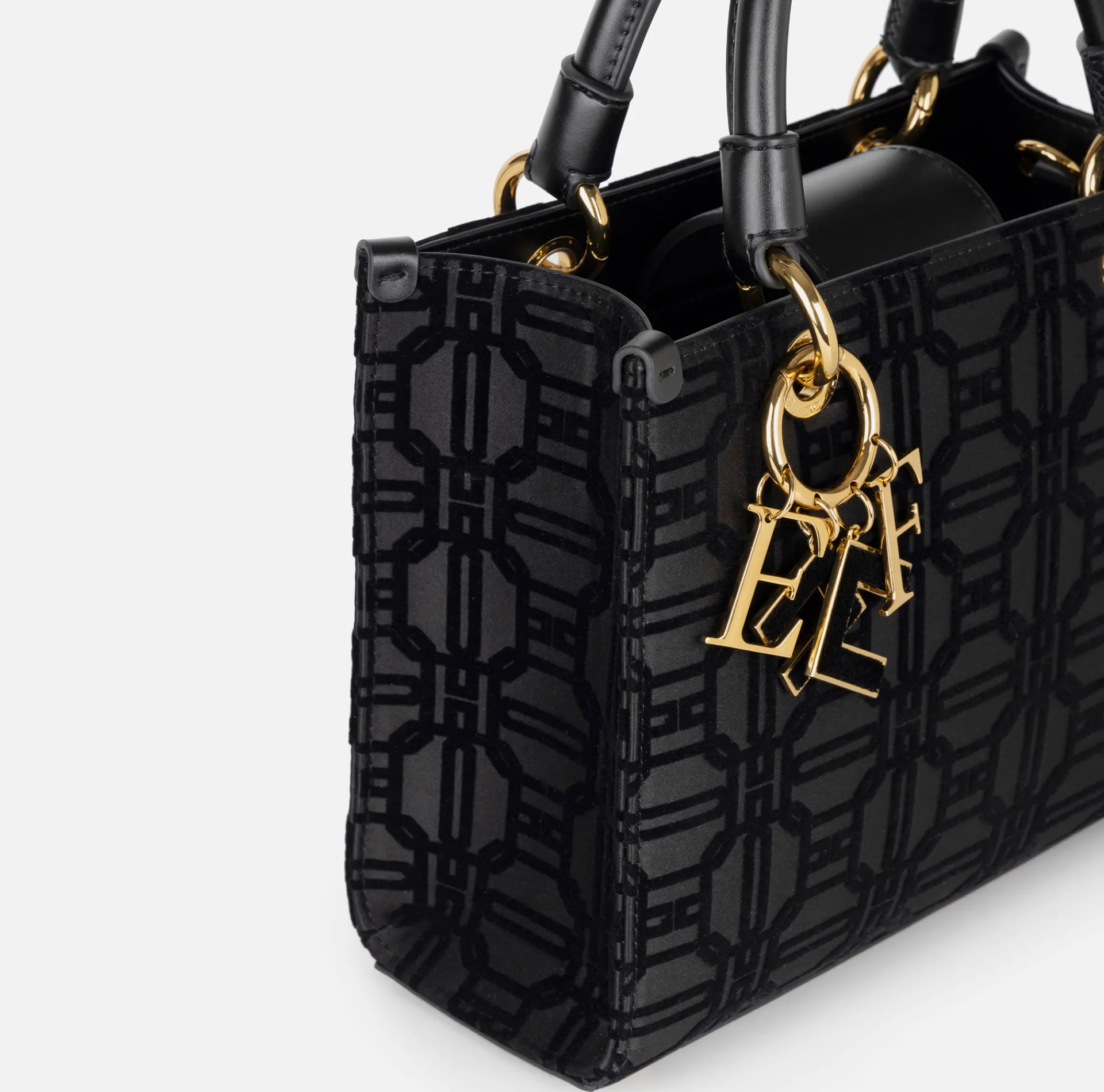 Elisabetta Franchi Handbags|Shopper bag in flock fabric with charms Black