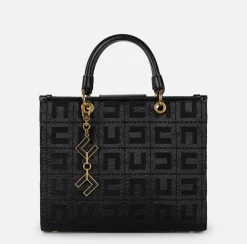 Elisabetta Franchi Handbags|Shopper bag in jacquard fabric with charms Black