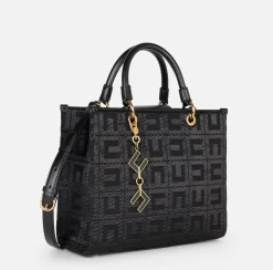 Elisabetta Franchi Handbags|Shopper bag in jacquard fabric with charms Black