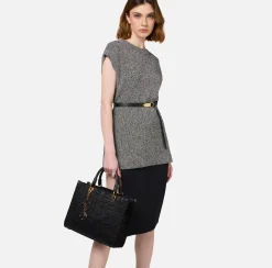Elisabetta Franchi Handbags|Shopper bag in jacquard fabric with charms Black