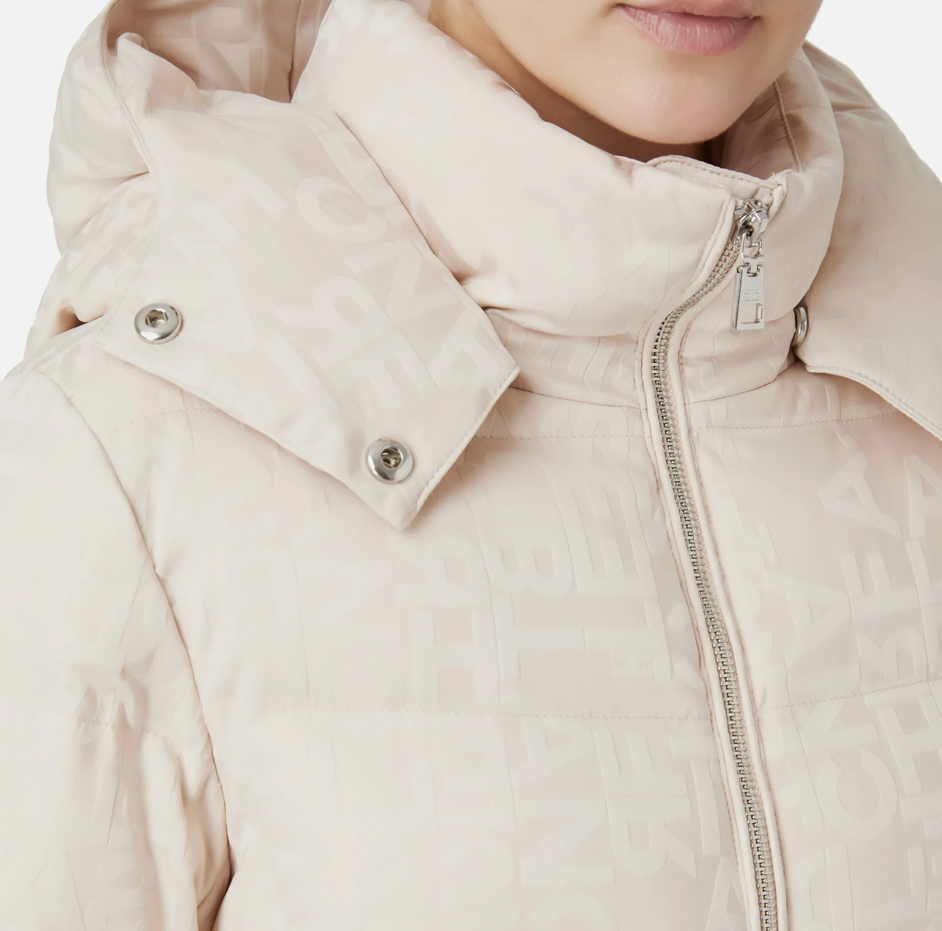 Elisabetta Franchi Coats And Jackets|Short down jacket in nylon jacquard with lettering Latex