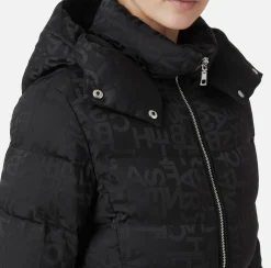Elisabetta Franchi Coats And Jackets|Short down jacket in nylon jacquard with lettering Black