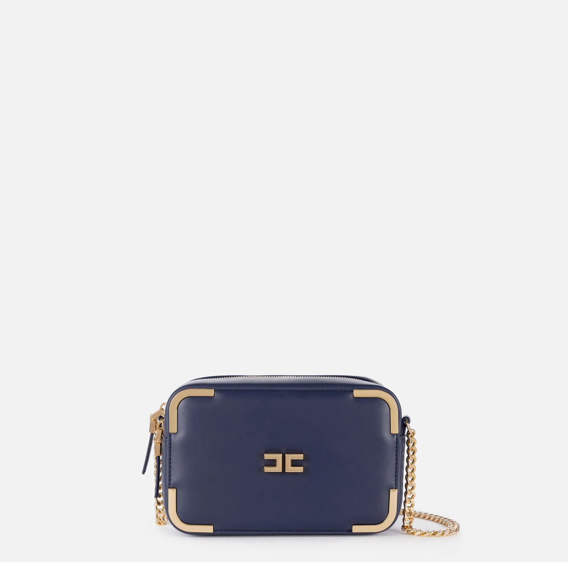Elisabetta Franchi Strap Bags|Shoulder bag in leather-effect material with metal corners Navy