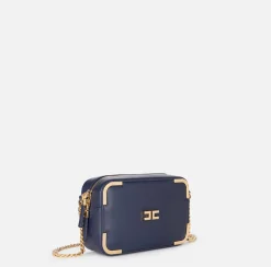 Elisabetta Franchi Strap Bags|Shoulder bag in leather-effect material with metal corners Navy
