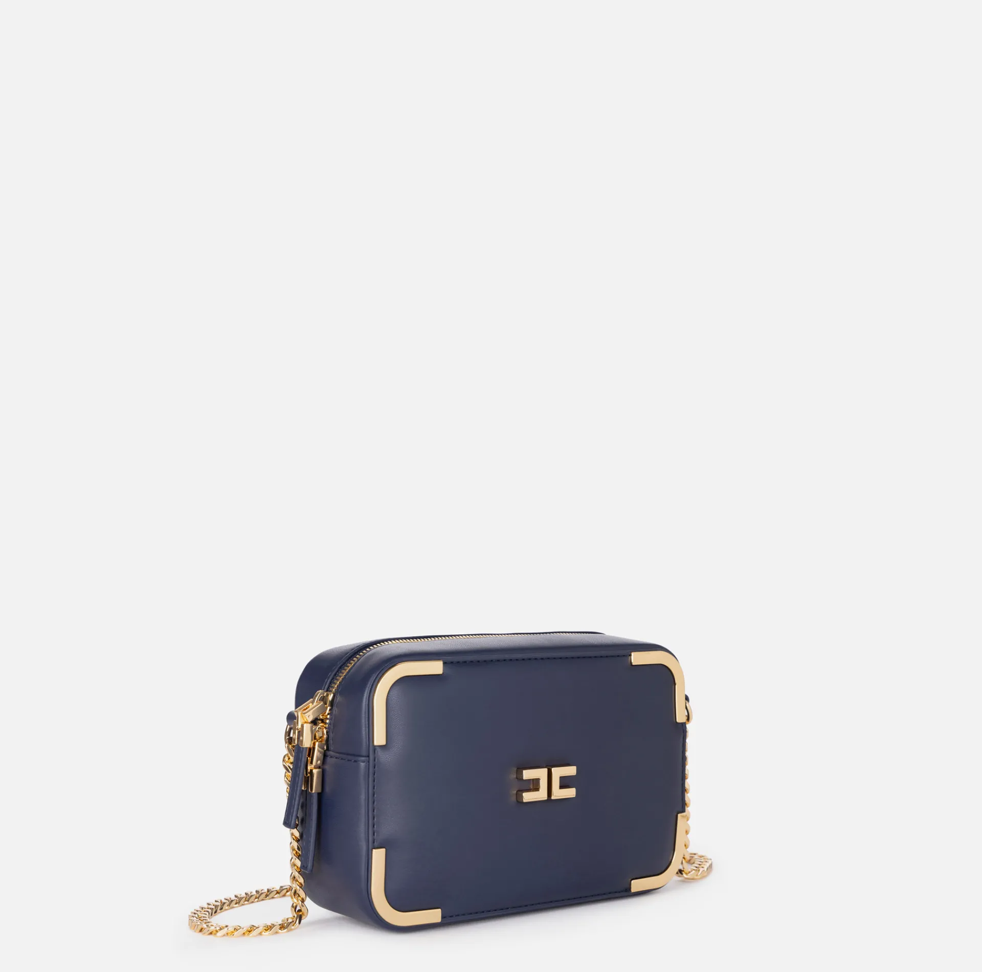 Elisabetta Franchi Strap Bags|Shoulder bag in leather-effect material with metal corners Navy