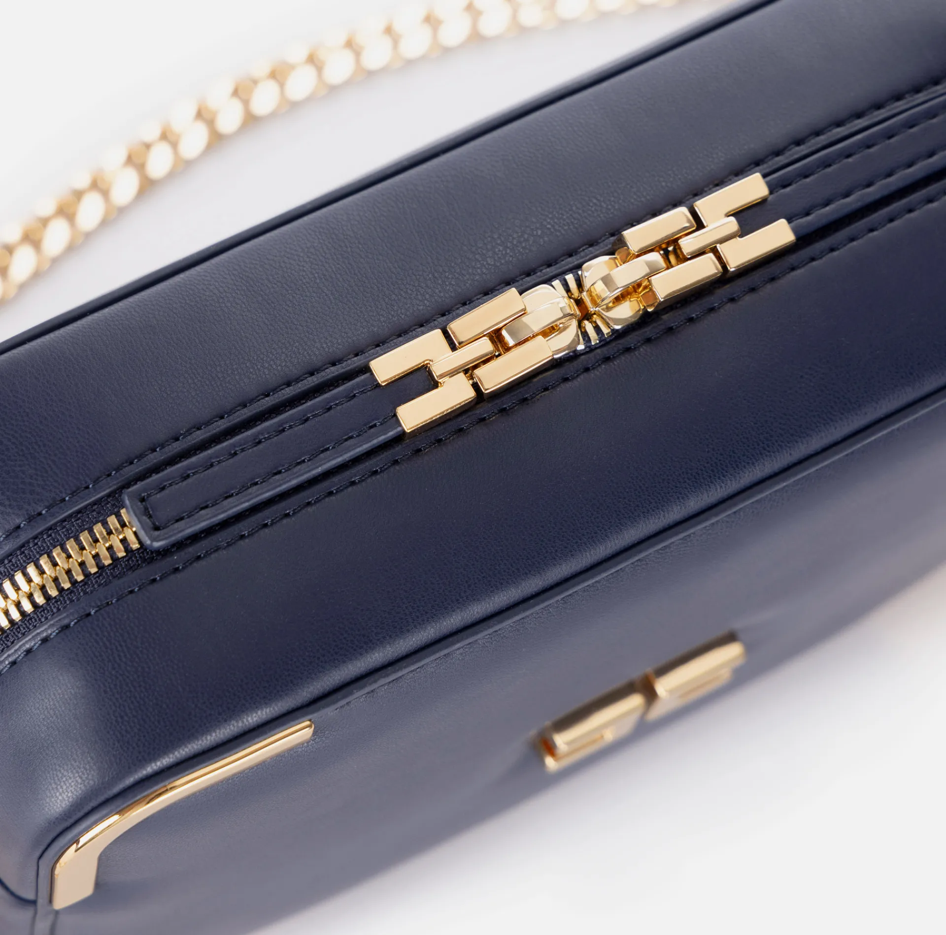 Elisabetta Franchi Strap Bags|Shoulder bag in leather-effect material with metal corners Navy