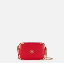 Elisabetta Franchi Strap Bags|Shoulder bag in leather-effect material with metal corners RedPassion
