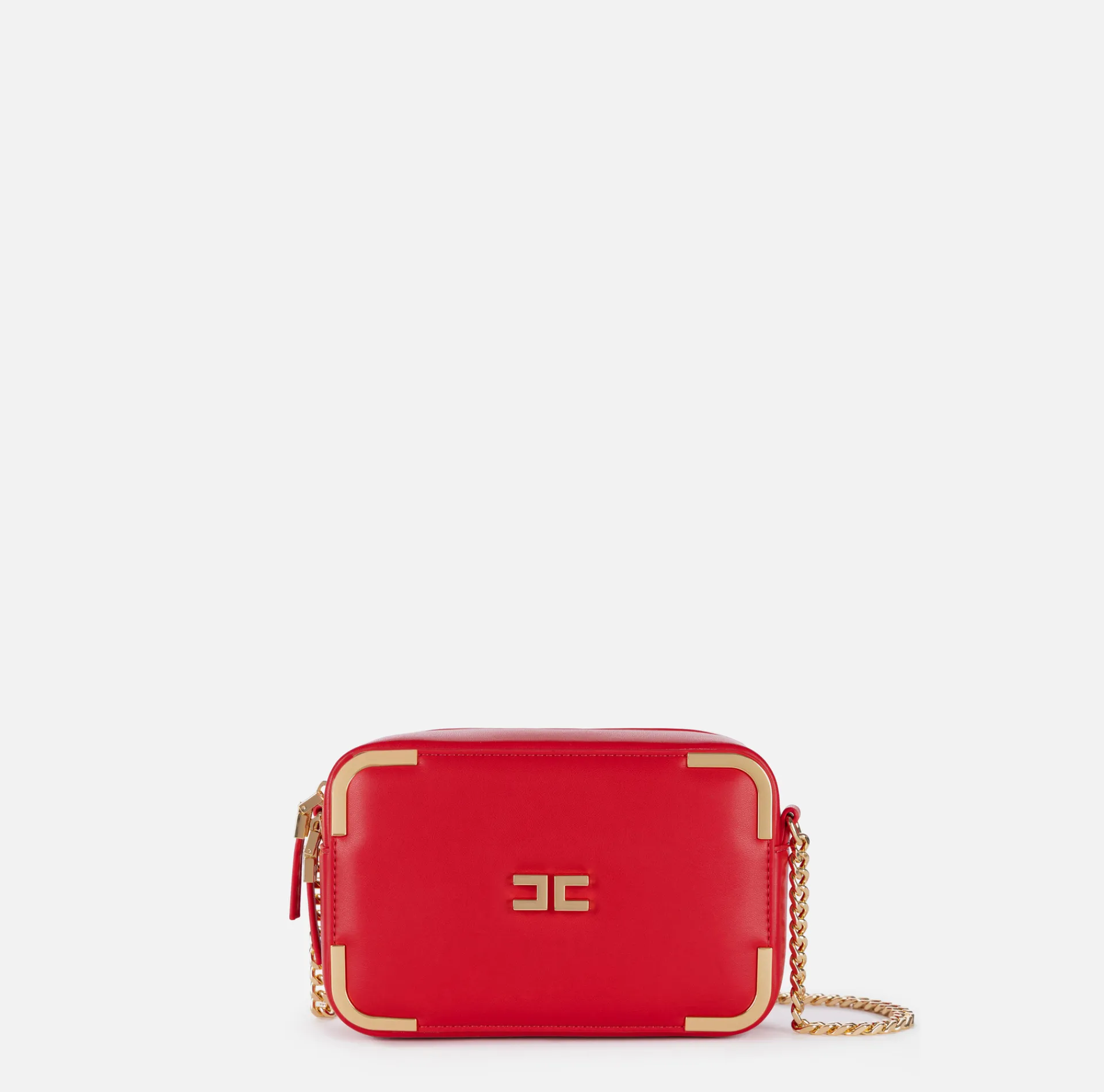 Elisabetta Franchi Strap Bags|Shoulder bag in leather-effect material with metal corners RedPassion