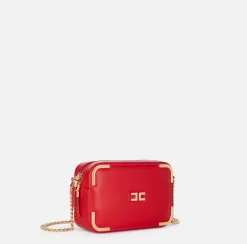 Elisabetta Franchi Strap Bags|Shoulder bag in leather-effect material with metal corners RedPassion