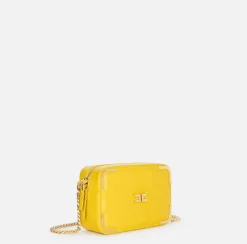 Elisabetta Franchi Strap Bags|Shoulder bag in leather-effect material with metal corners Mimosa