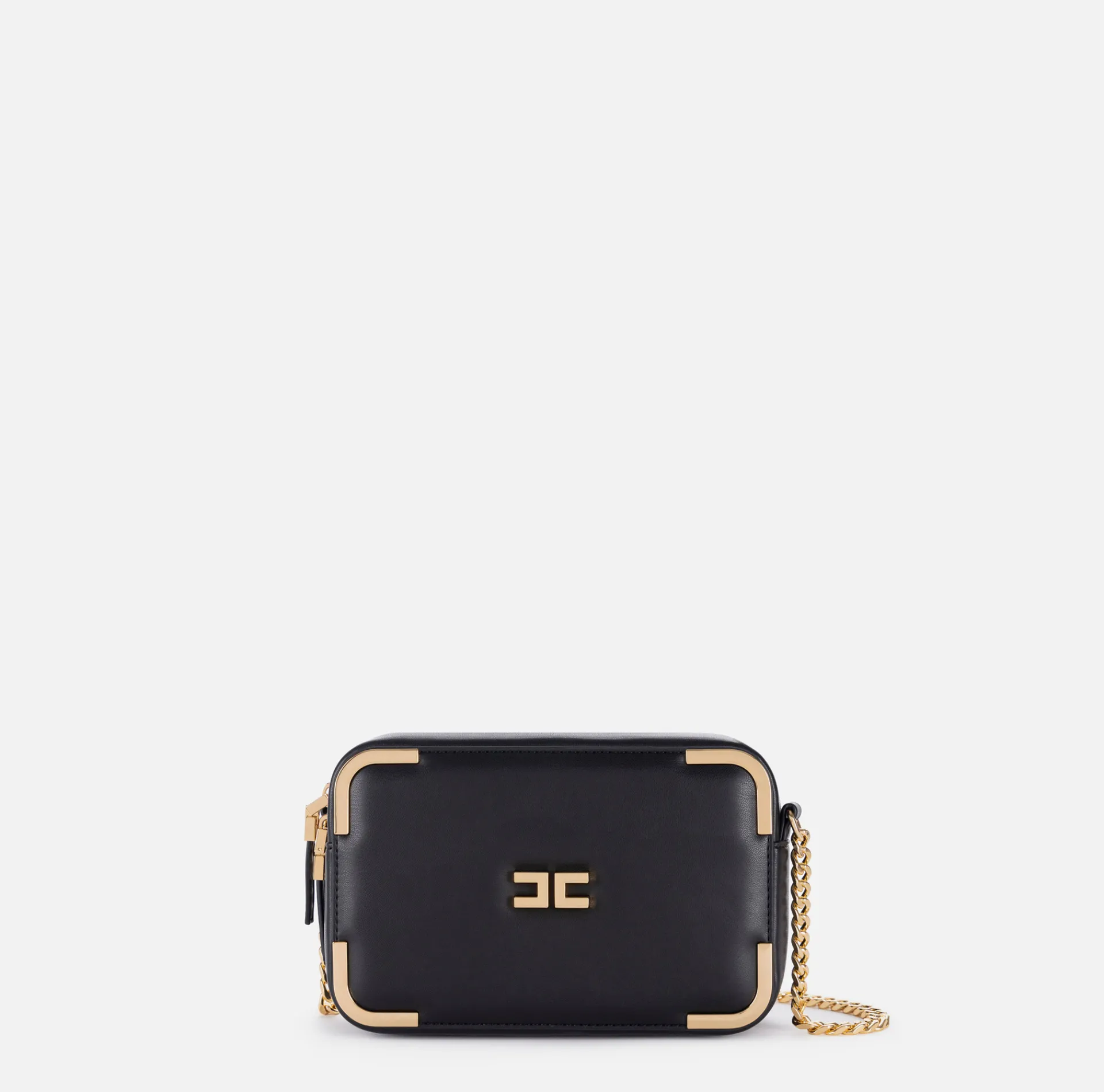 Elisabetta Franchi Strap Bags|Shoulder bag in leather-effect material with metal corners Black