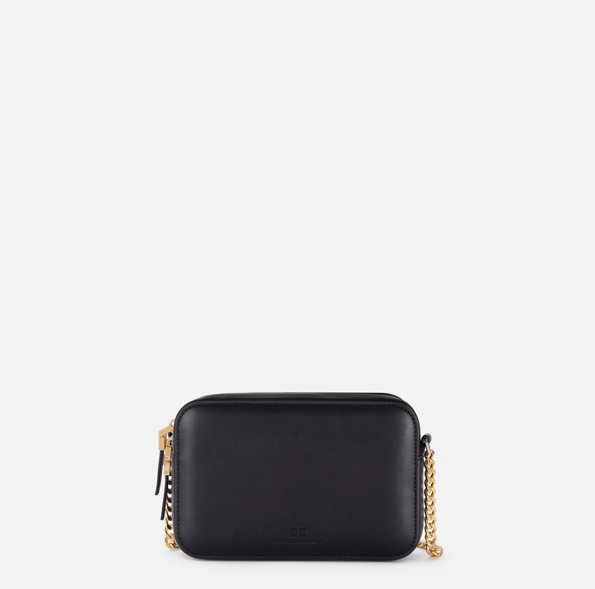 Elisabetta Franchi Strap Bags|Shoulder bag in leather-effect material with metal corners Black