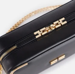 Elisabetta Franchi Strap Bags|Shoulder bag in leather-effect material with metal corners Black