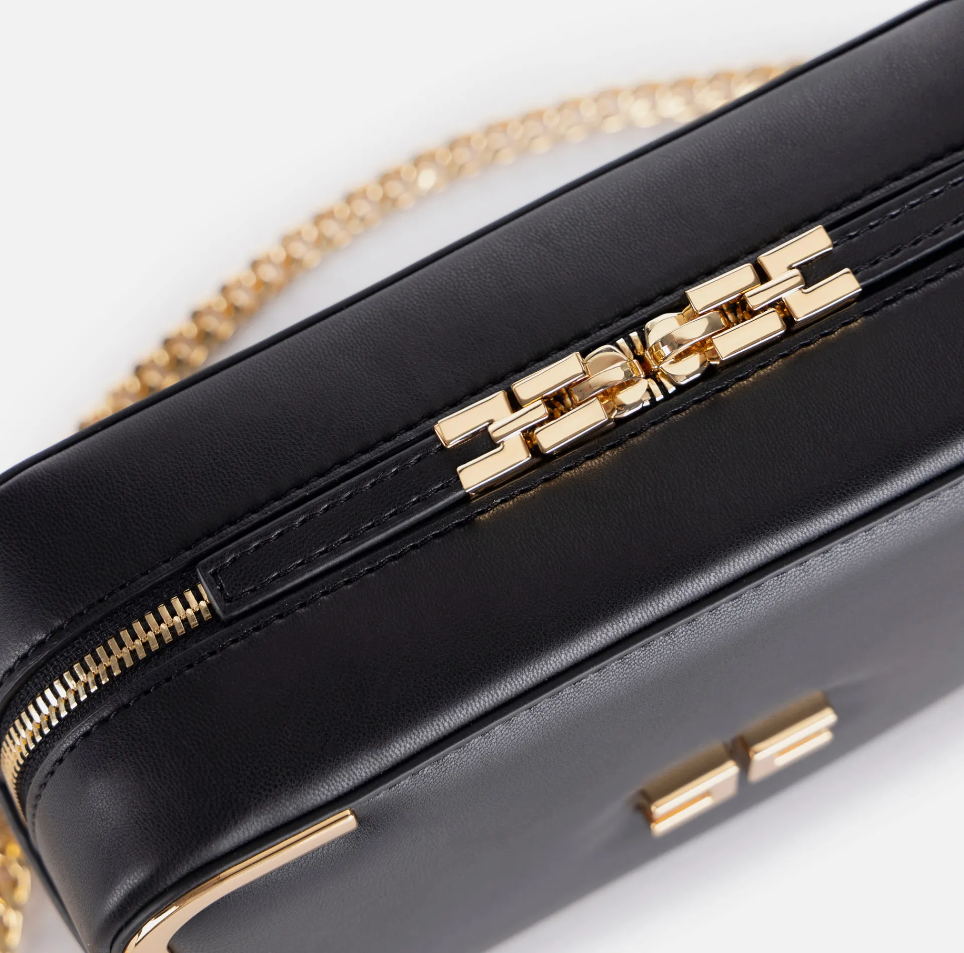 Elisabetta Franchi Strap Bags|Shoulder bag in leather-effect material with metal corners Black