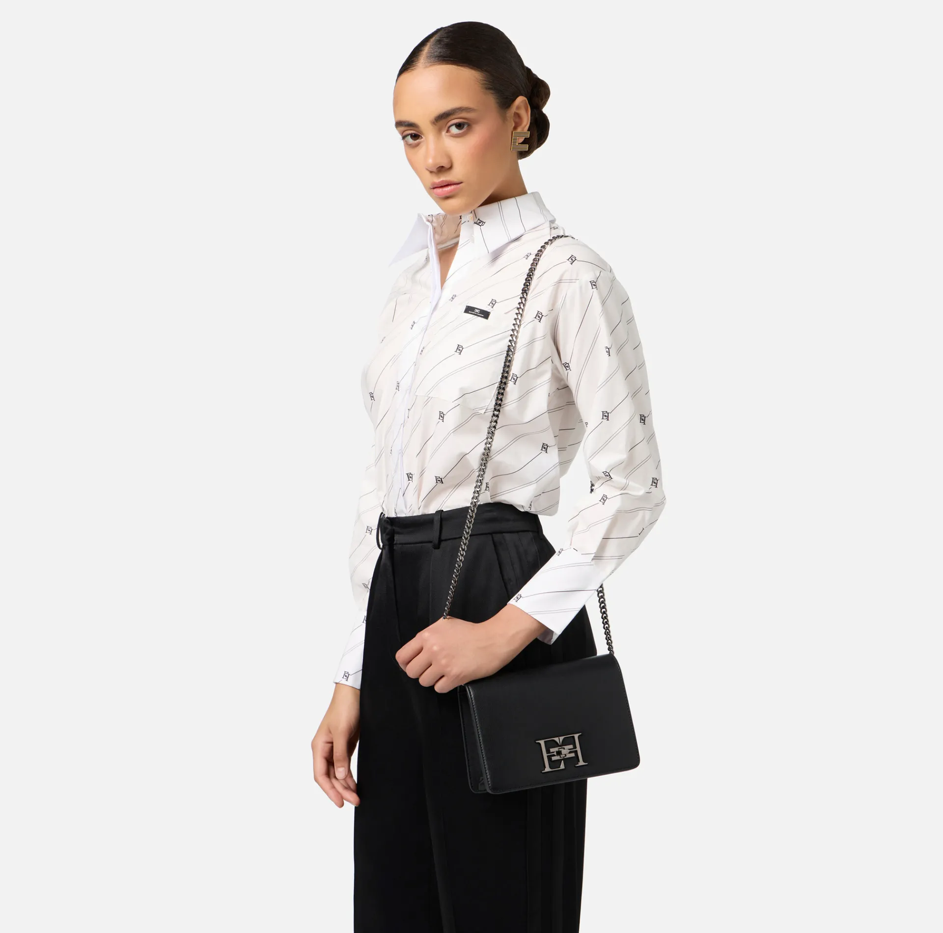 Elisabetta Franchi Strap Bags|Shoulder bag with metal logo turn-lock Black