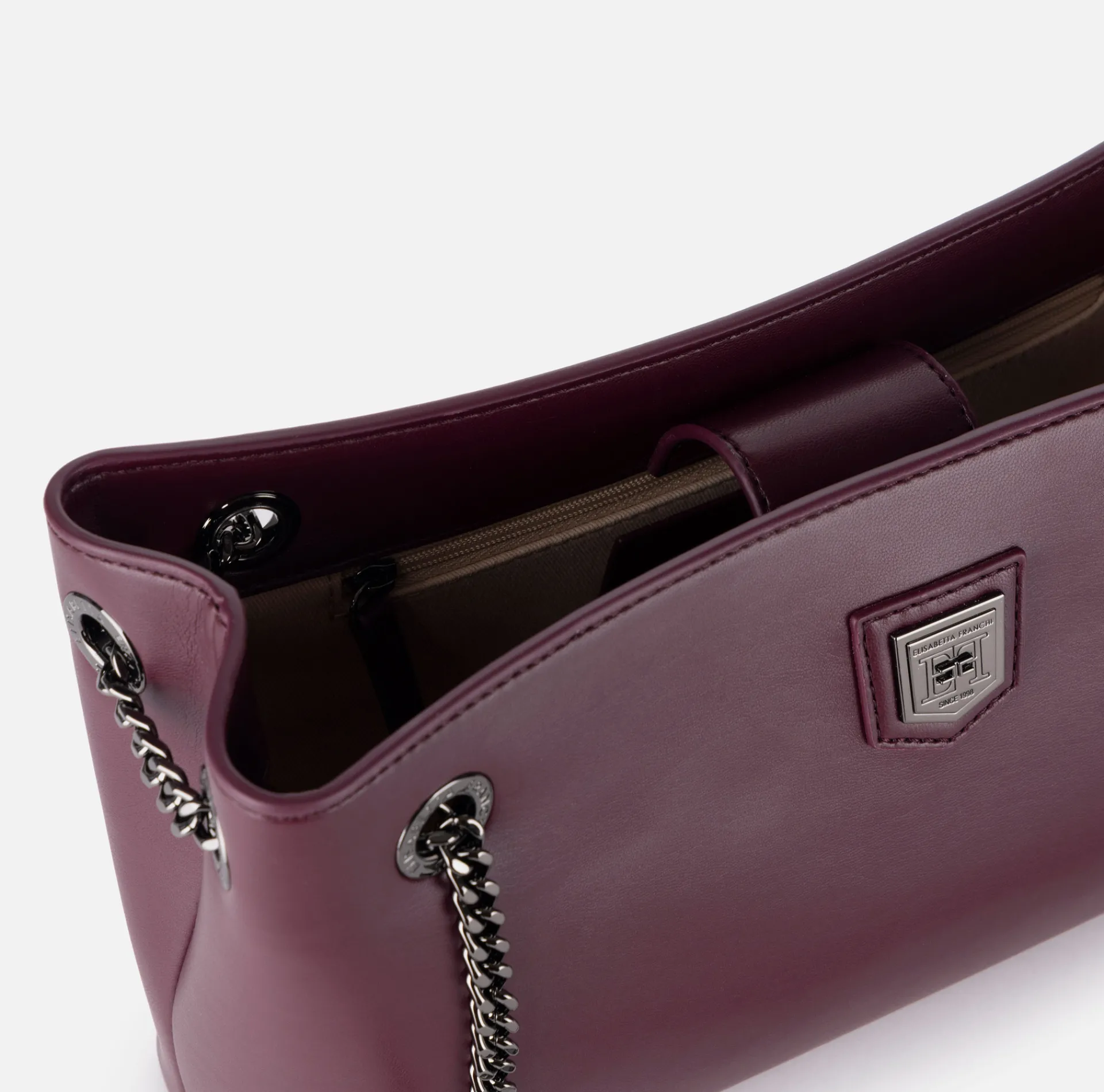 Elisabetta Franchi Shoulder Bags|Shoulder bag with silver metal shield RougeNoir