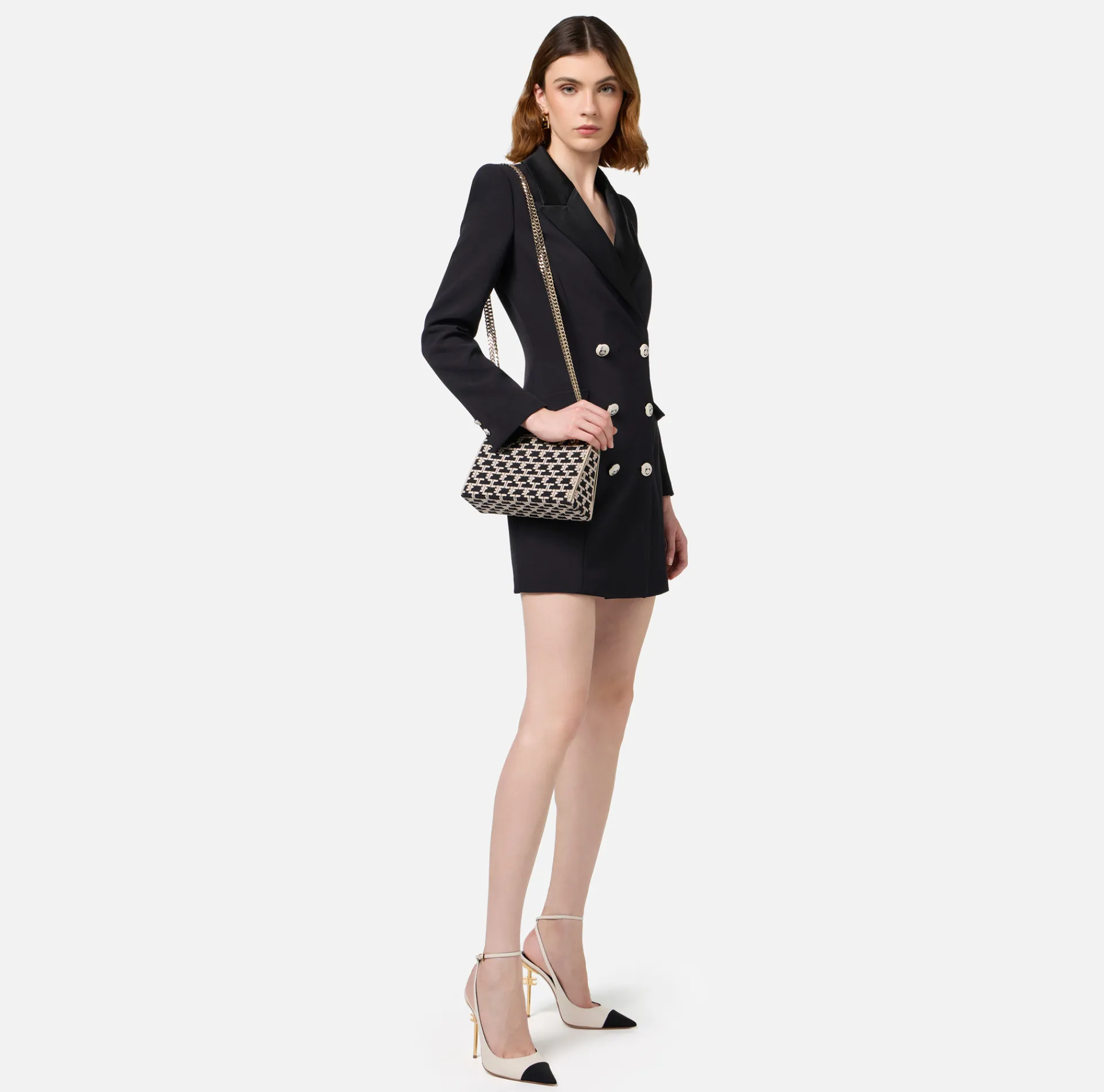 Elisabetta Franchi Shoulder Bags|Shoulder Monogram Mini Black/Butter