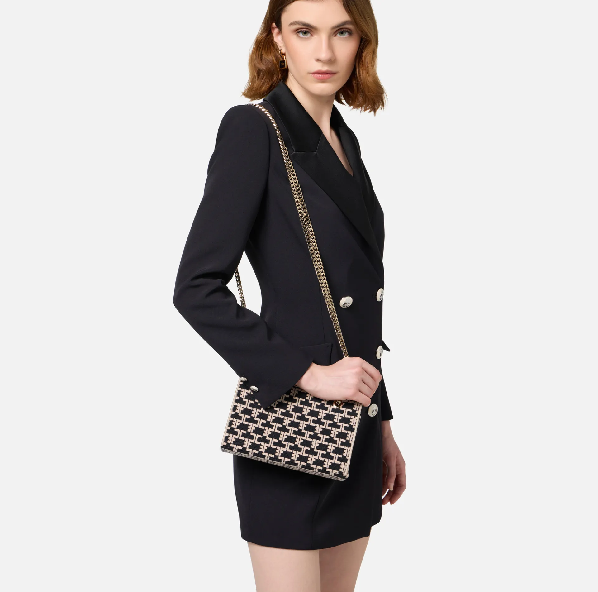 Elisabetta Franchi Shoulder Bags|Shoulder Monogram Mini Black/Butter