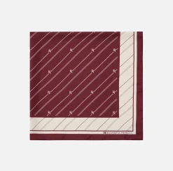 Elisabetta Franchi Scarves|Silk foulard scarf with diagonal stripe pattern and logo RougeNoir/Butter