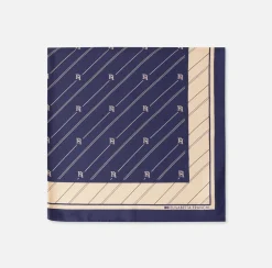 Elisabetta Franchi Scarves|Silk foulard scarf with diagonal stripe pattern and logo Navy/Cream