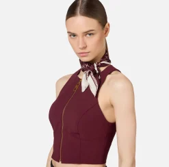Elisabetta Franchi Scarves|Silk foulard scarf with diamond pattern and logo RougeNoir/Butter