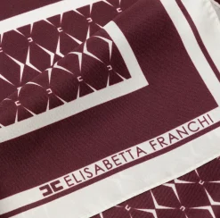 Elisabetta Franchi Scarves|Silk foulard scarf with diamond pattern and logo RougeNoir/Butter