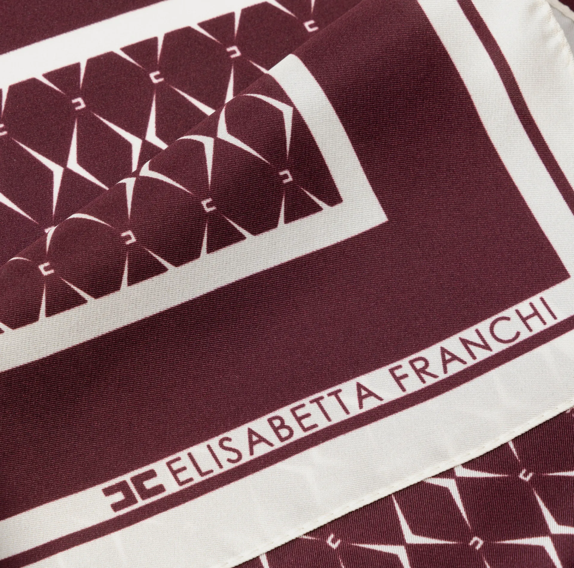 Elisabetta Franchi Scarves|Silk foulard scarf with diamond pattern and logo RougeNoir/Butter