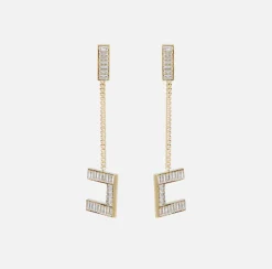 Elisabetta Franchi Jewelry|Silver metal logo earrings with logo pendant YellowGold