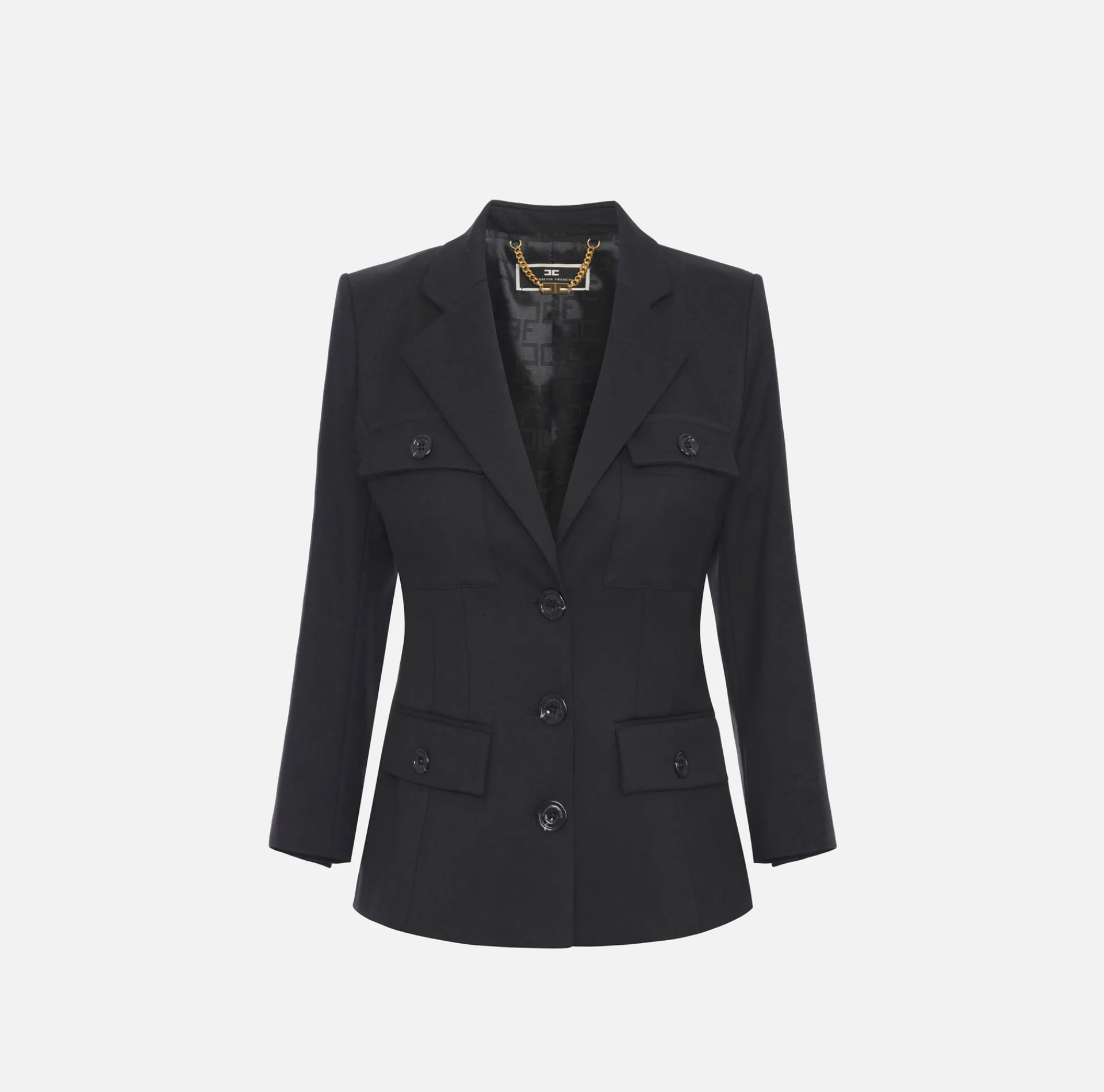 Elisabetta Franchi Jackets And Trench Coats|Single-breasted cool wool jacket with pockets Black