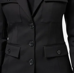 Elisabetta Franchi Jackets And Trench Coats|Single-breasted cool wool jacket with pockets Black