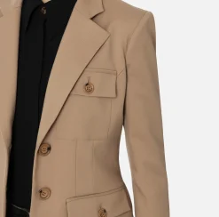 Elisabetta Franchi Jackets And Trench Coats|Single-breasted cool wool jacket with pockets Camel