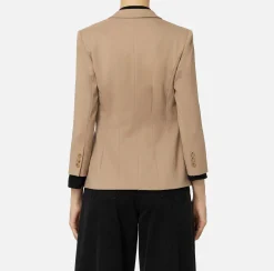 Elisabetta Franchi Jackets And Trench Coats|Single-breasted cool wool jacket with pockets Camel