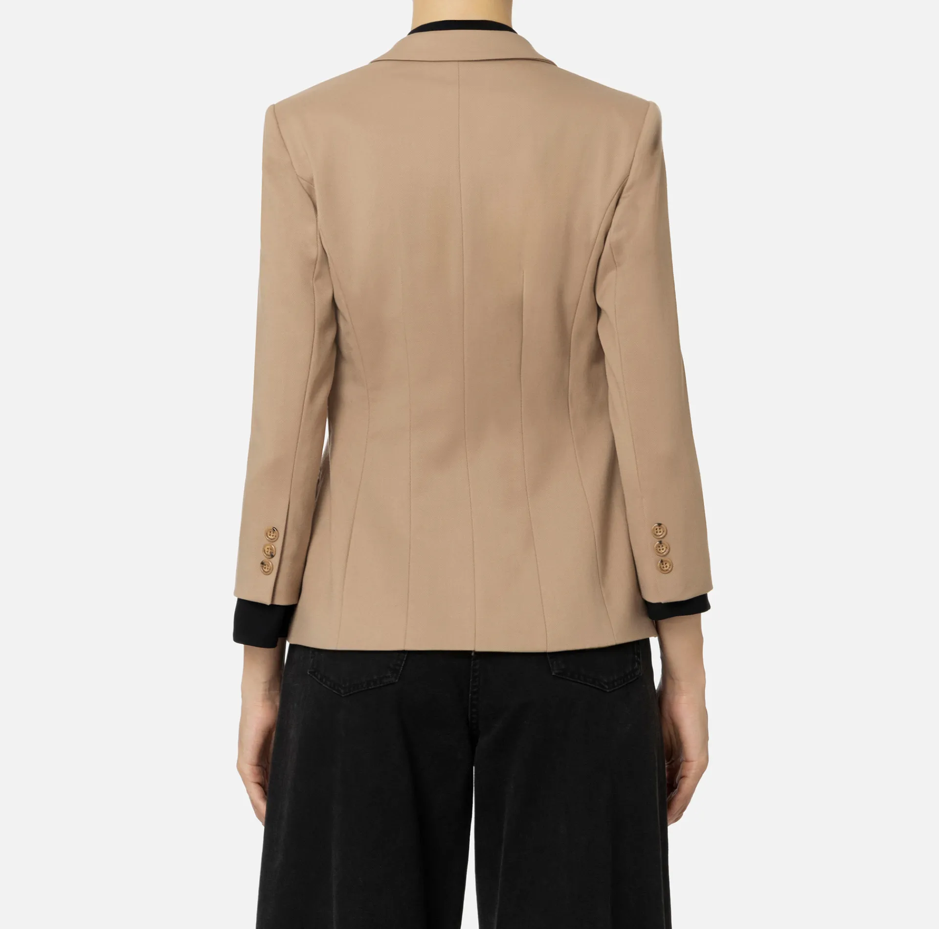 Elisabetta Franchi Jackets And Trench Coats|Single-breasted cool wool jacket with pockets Camel
