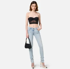 Elisabetta Franchi Jeans|Skinny jeans in stretch cotton with logo plaque Lightdenim