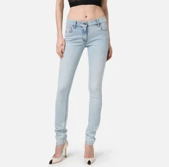 Elisabetta Franchi Jeans|Skinny jeans in stretch cotton with logo plaque Lightdenim