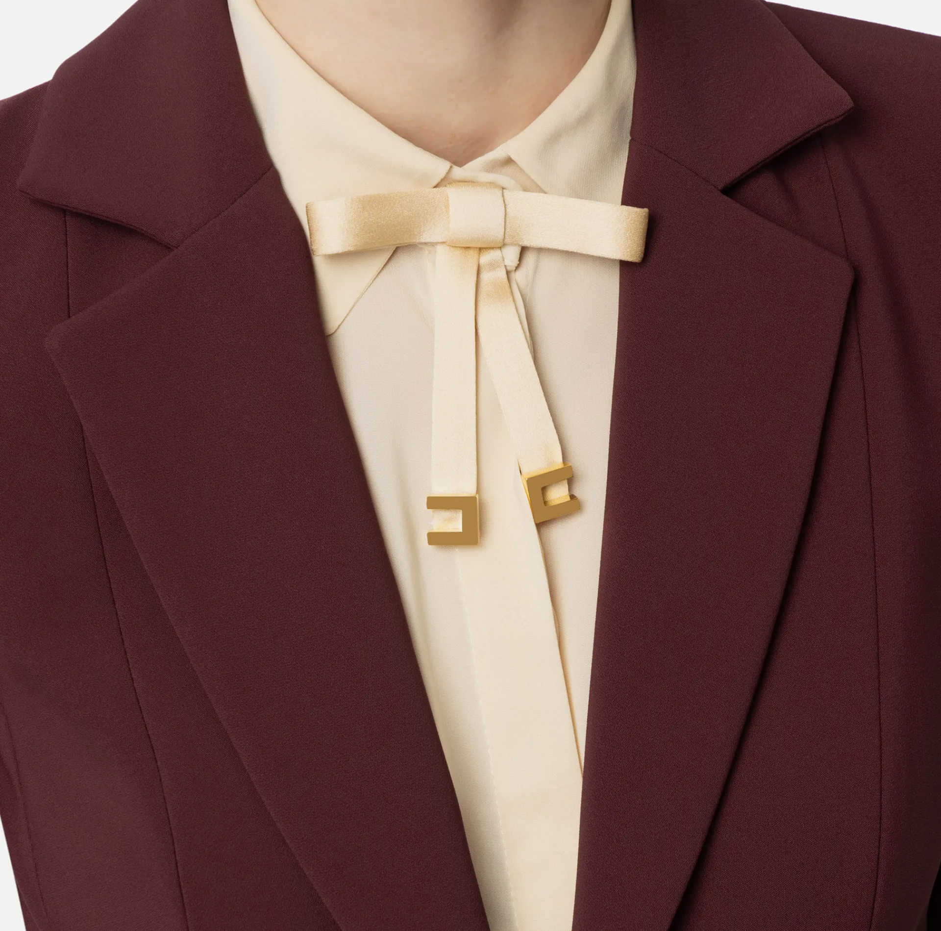 Elisabetta Franchi Jackets And Trench Coats|Tailleur|Slim-fit jacket in stretch crêpe RougeNoir