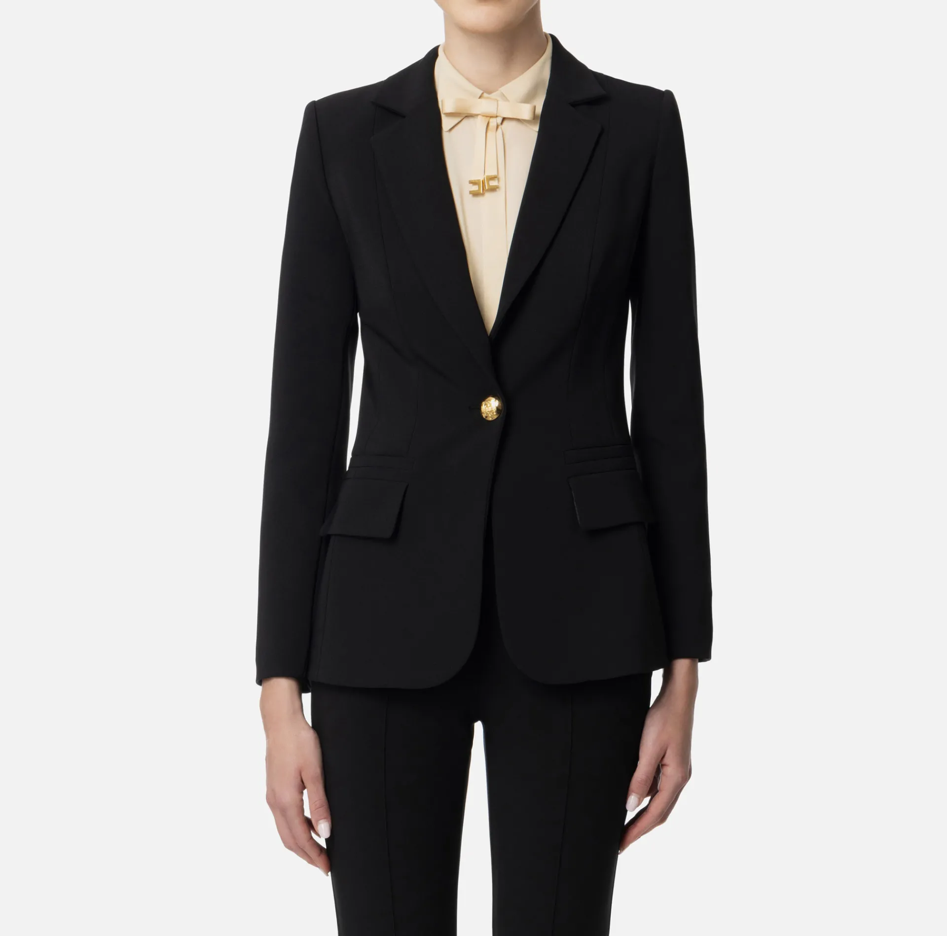 Elisabetta Franchi Jackets And Trench Coats|Tailleur|Slim-fit jacket in stretch crêpe Black