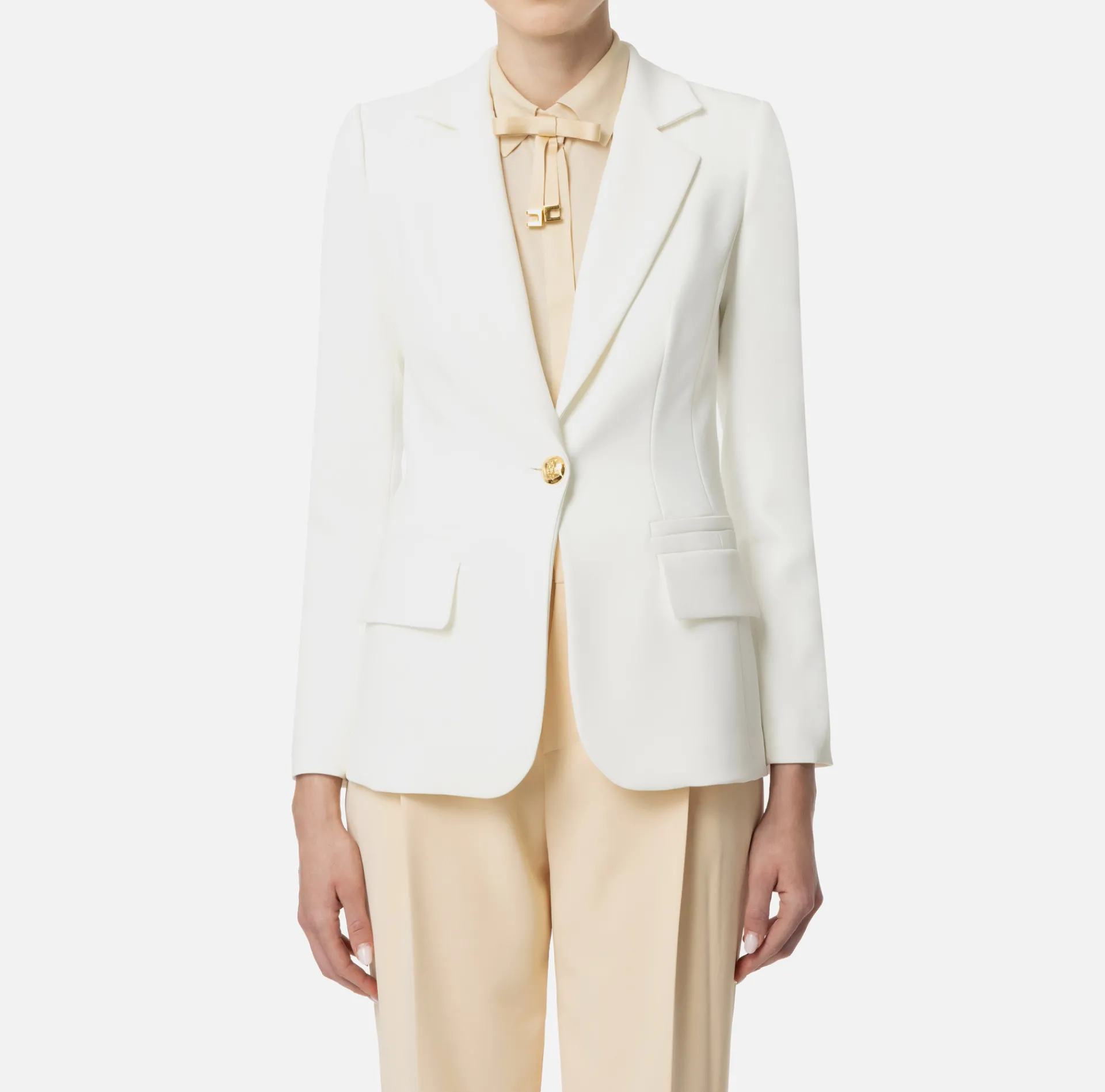 Elisabetta Franchi Jackets And Trench Coats|Tailleur|Slim-fit jacket in stretch crêpe Ivory