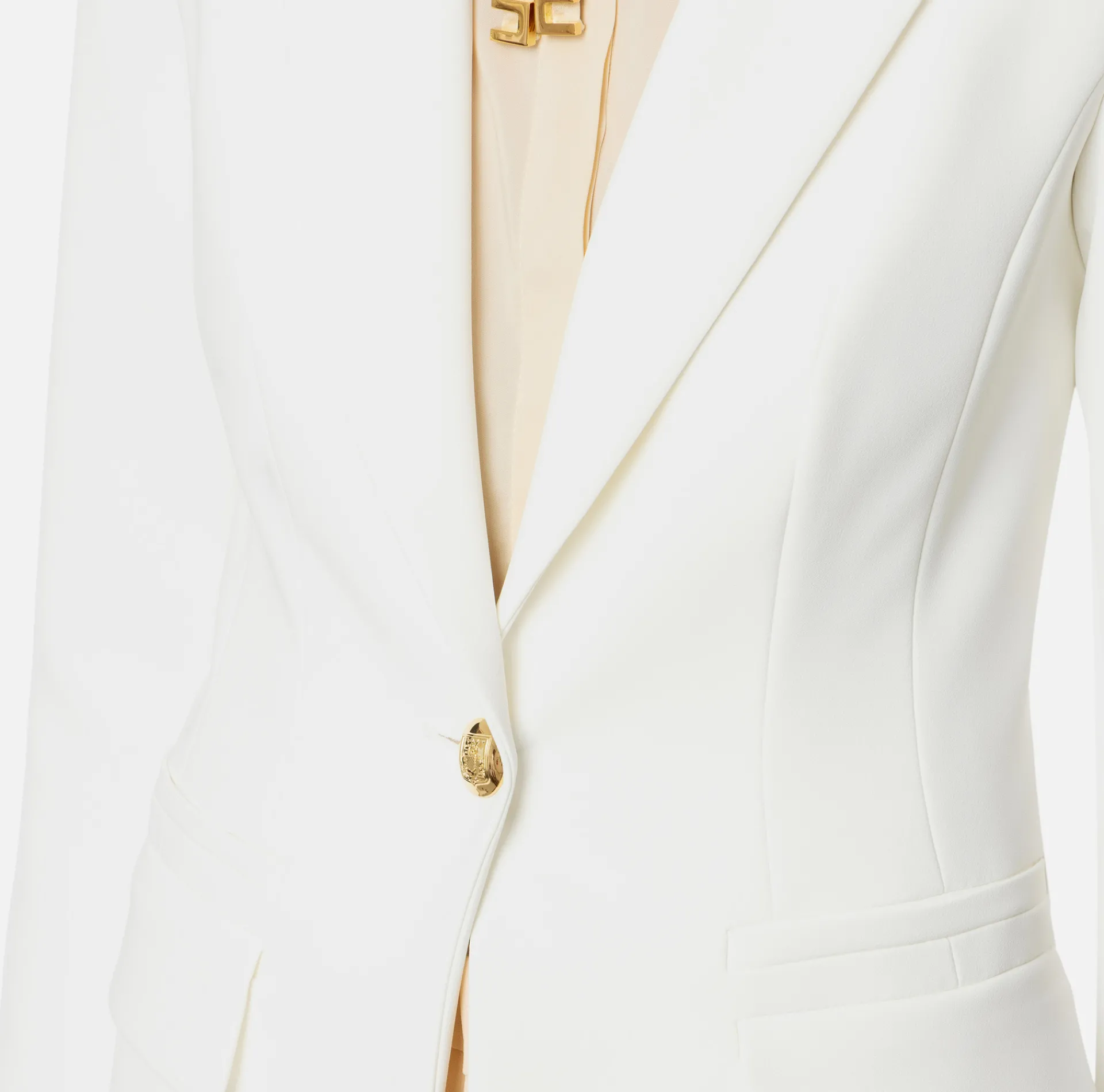 Elisabetta Franchi Jackets And Trench Coats|Tailleur|Slim-fit jacket in stretch crêpe Ivory