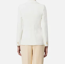 Elisabetta Franchi Jackets And Trench Coats|Tailleur|Slim-fit jacket in stretch crêpe Ivory