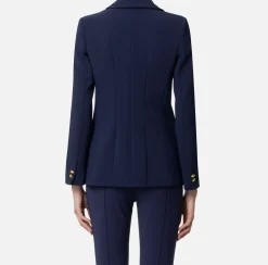 Elisabetta Franchi Jackets And Trench Coats|Tailleur|Slim-fit jacket in stretch crêpe Navy