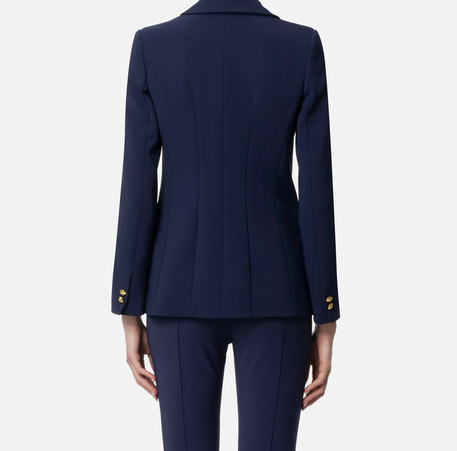 Elisabetta Franchi Jackets And Trench Coats|Tailleur|Slim-fit jacket in stretch crêpe Navy