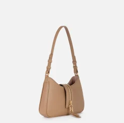 Elisabetta Franchi Shoulder Bags|Small hobo bag in leather-effect material with zip Camel