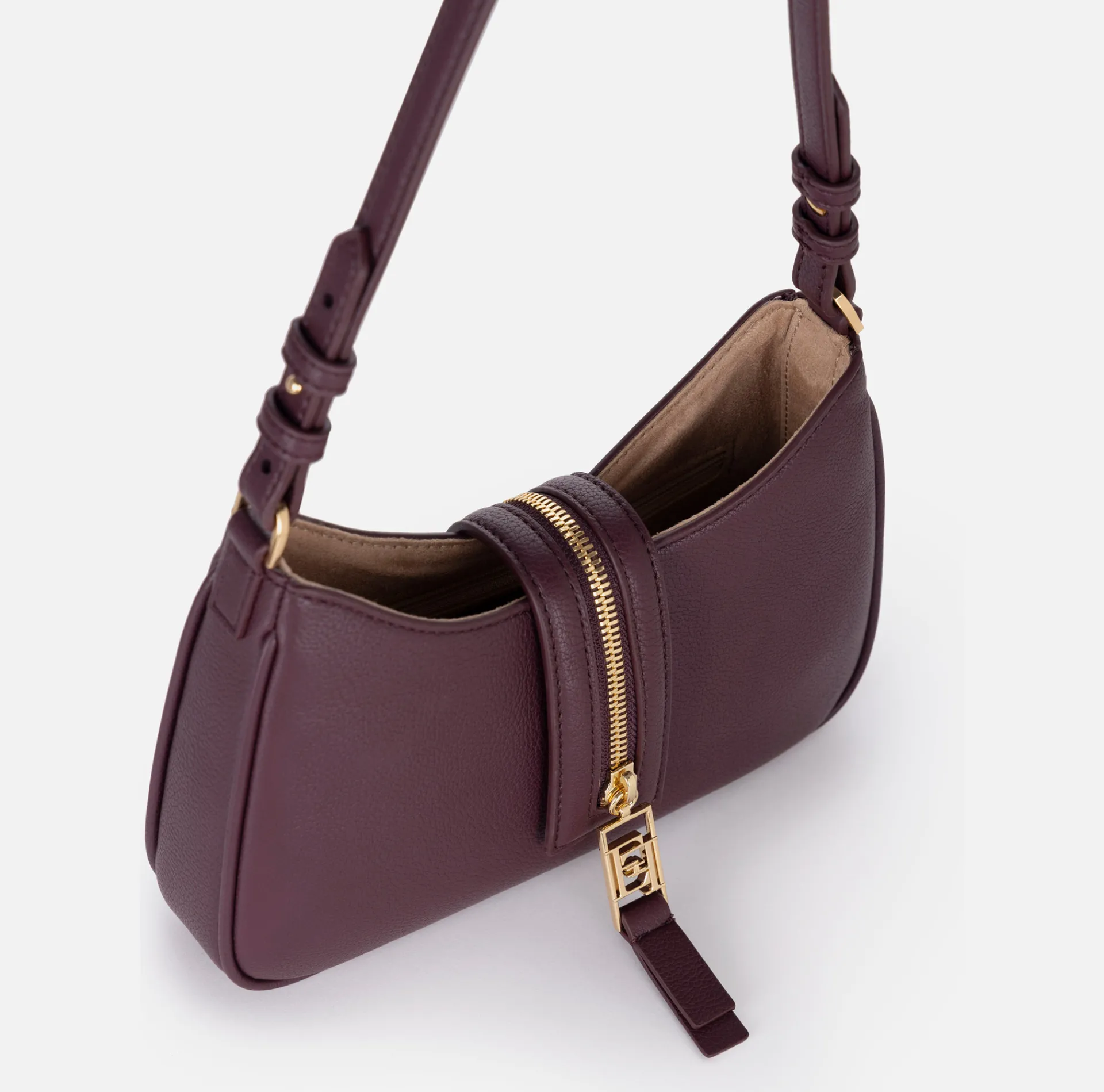 Elisabetta Franchi Shoulder Bags|Small hobo bag in leather-effect material with zip RougeNoir