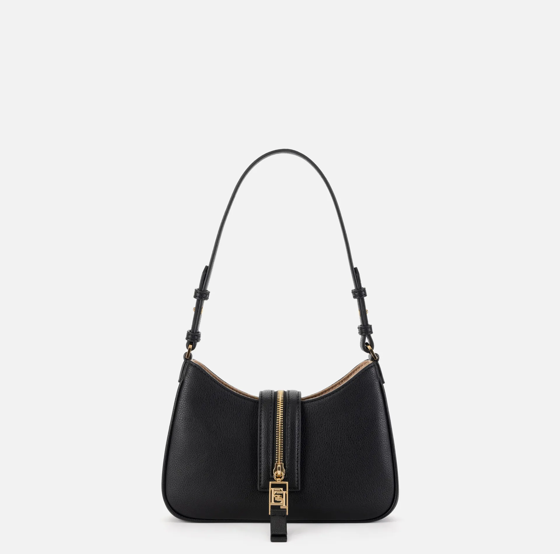 Elisabetta Franchi Shoulder Bags|Small hobo bag in leather-effect material with zip Black