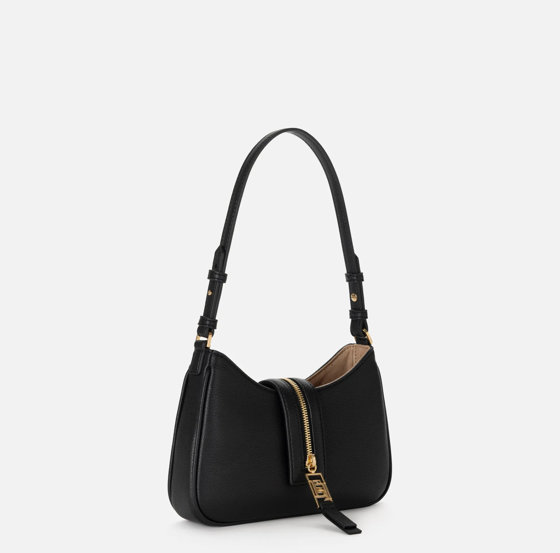 Elisabetta Franchi Shoulder Bags|Small hobo bag in leather-effect material with zip Black
