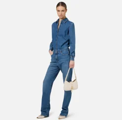 Elisabetta Franchi Shoulder Bags|Small hobo bag in leather-effect material with zip Butter