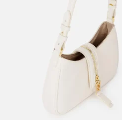 Elisabetta Franchi Shoulder Bags|Small hobo bag in leather-effect material with zip Butter